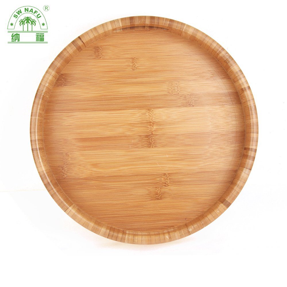 Round Shape Bamboo Serving Tray Food Tray with Cut out Handle From Fujian Factory