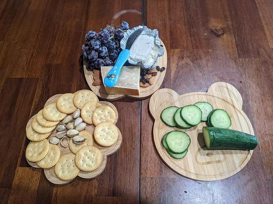 Multipurpose 3PCS Small Apple Bear Flower Shape Bamboo Wood Cutting Board