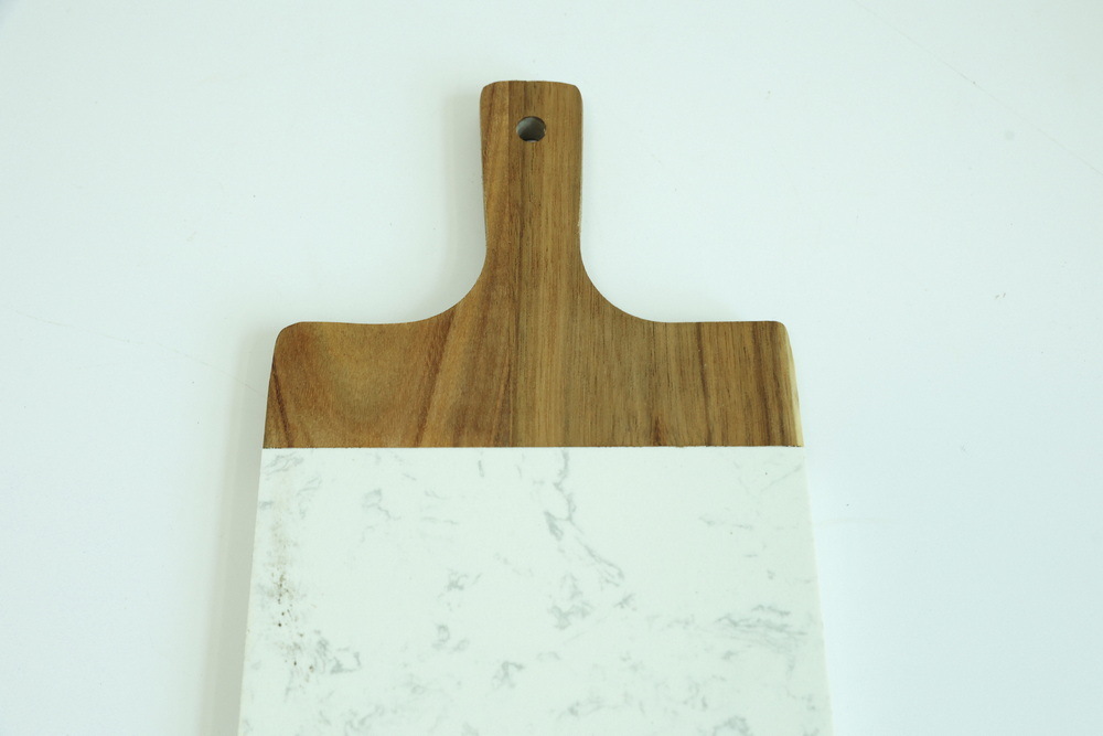 Acacia Wood and White Marble Cheese Cutting Board with Handle Serving Tray Charcuterie Platter