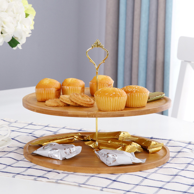 Three Layer Bamboo and Wood Dried Fruit Tray Compartment Snack Cake Tray Cake Stand for Wedding