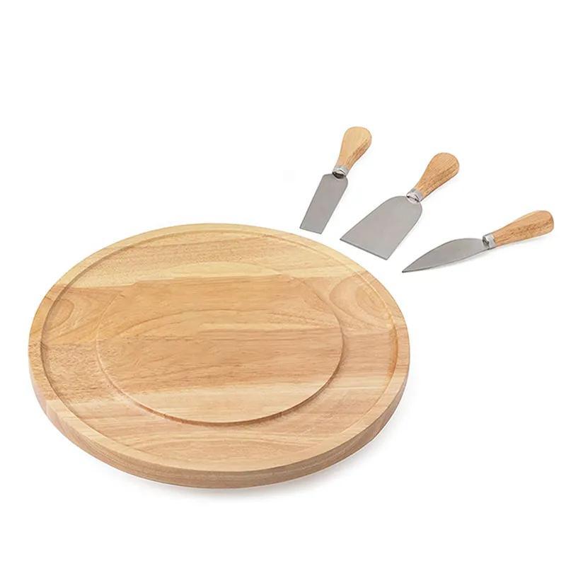 Rubber Wood Lazy Susan Organizer with a Hidden Knife Set