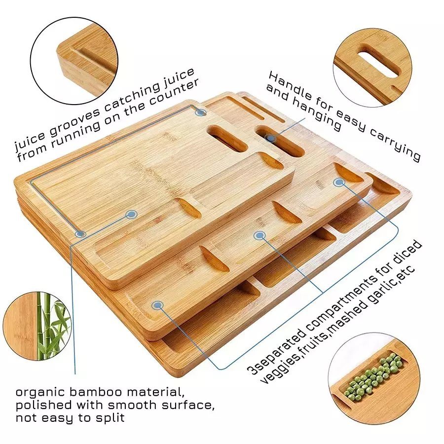 Amazon Hot Selling Custom Rectangle Bamboo Chopping Board Sets
