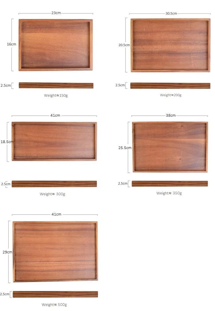 Acacia Wood Serving Trays Rectangle Wooden Tea Tray Food Storage Plate Snacks Home Tea Serving Tray with Handles