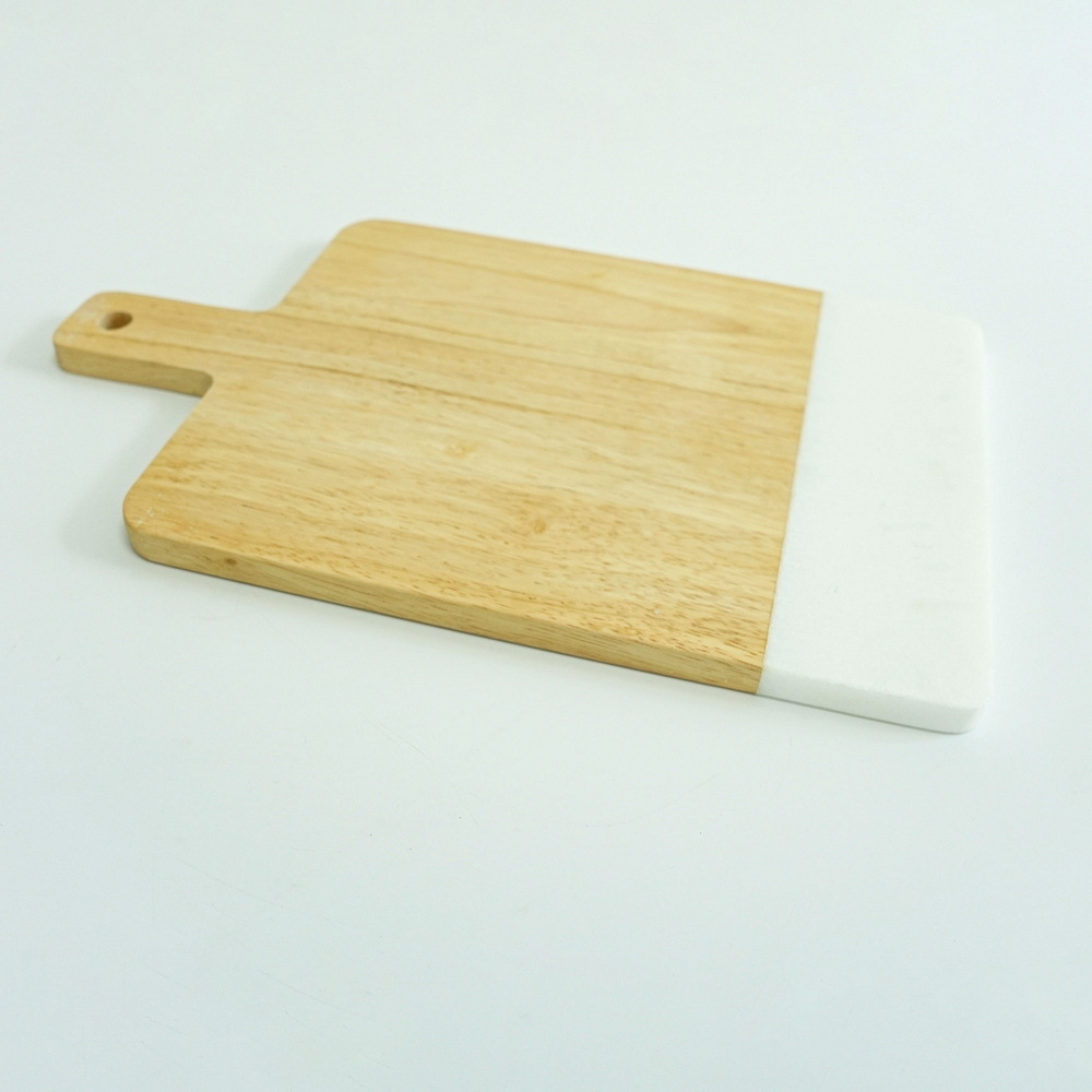 White Color Beech Wood Cutting Board Wood Marble Cheese Board with Handle