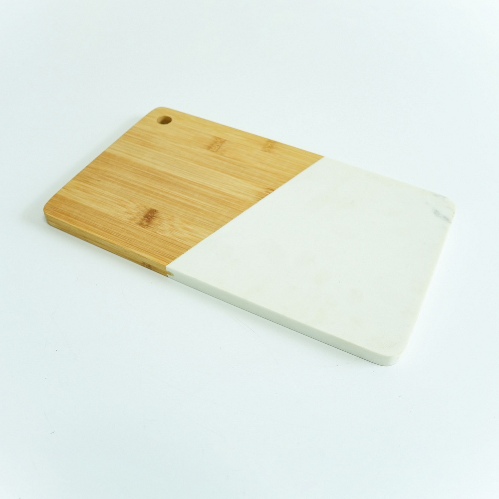 Thick Rectangle Bamboo and Marble Cutting Board Chopping Board Serving Board with Hanging Hole