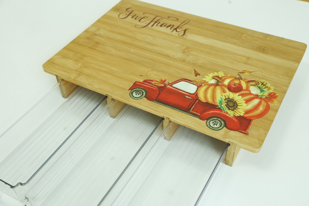 Large Bamboo Cutting Board with 3 Plastic Storage Drawers