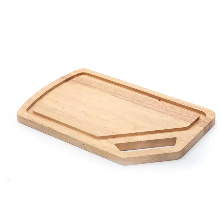 Rubber Wood Curved Handle Cutting Chopping Board for Food Vegetable Barbeque with Juice Groove