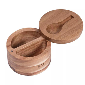 Acacia Salt Keeper Duet Salt and Pepper Bowl Salt Cellar and Storage Box with Two Compartment and Magnetic Swivel Lid