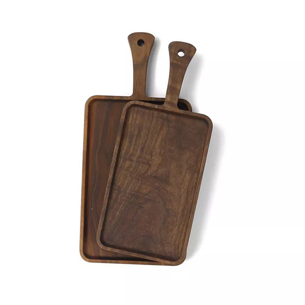 Rectangle Shape Black Walnut Wood Serving Tray with Handle for Food
