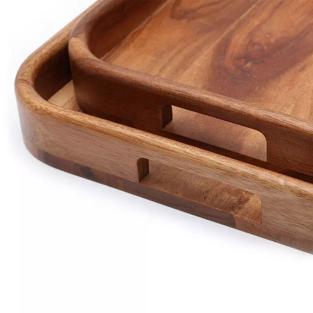 High Quality Square Natural Acacia Wood Serving Tray for Food Fruit Coffee Snack
