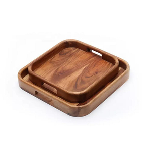 High Quality Square Natural Acacia Wood Serving Tray for Food Fruit Coffee Snack