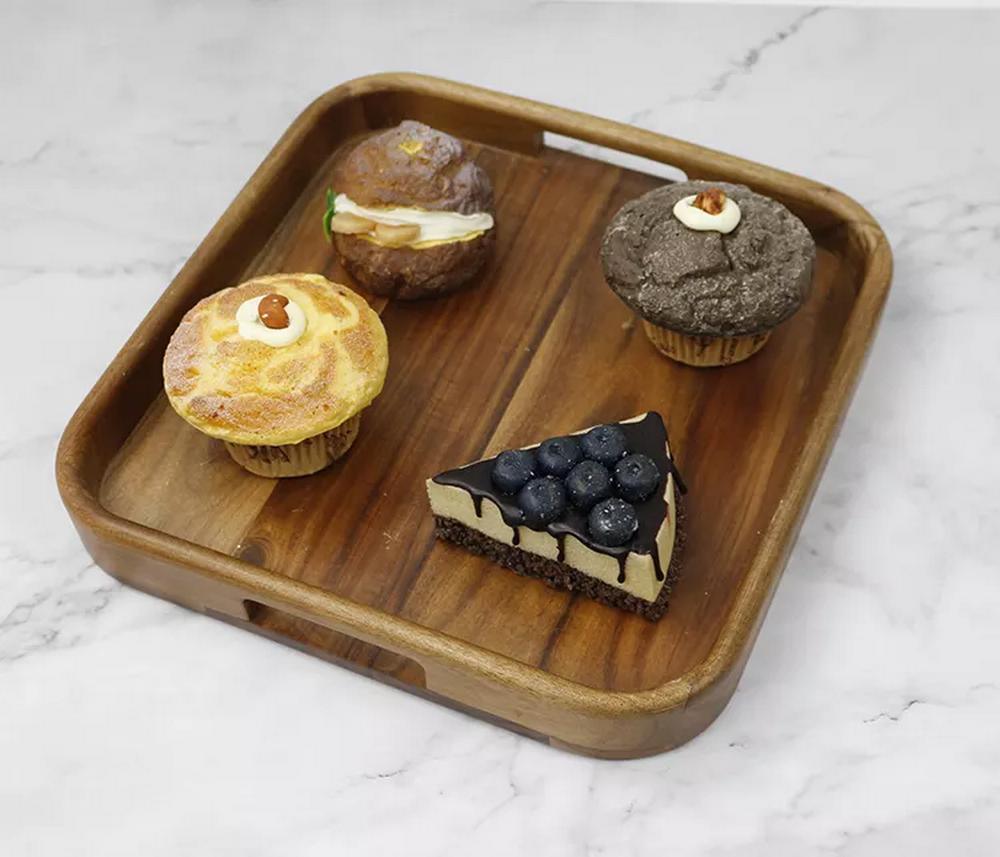 High Quality Square Natural Acacia Wood Serving Tray for Food Fruit Coffee Snack