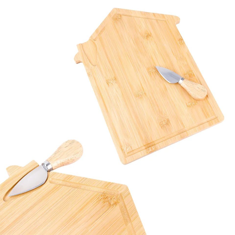 House Shape Bamboo Cutting Board Cheese Board with Knife