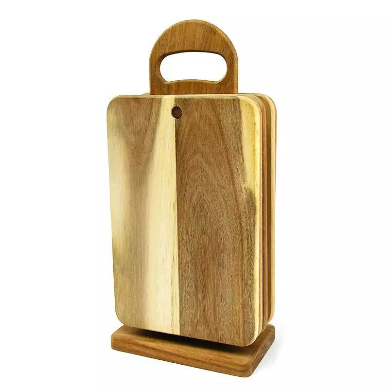 Multi Pieces Acacia Wood Chopping Board Kitchen Cutting Board Set with Holder