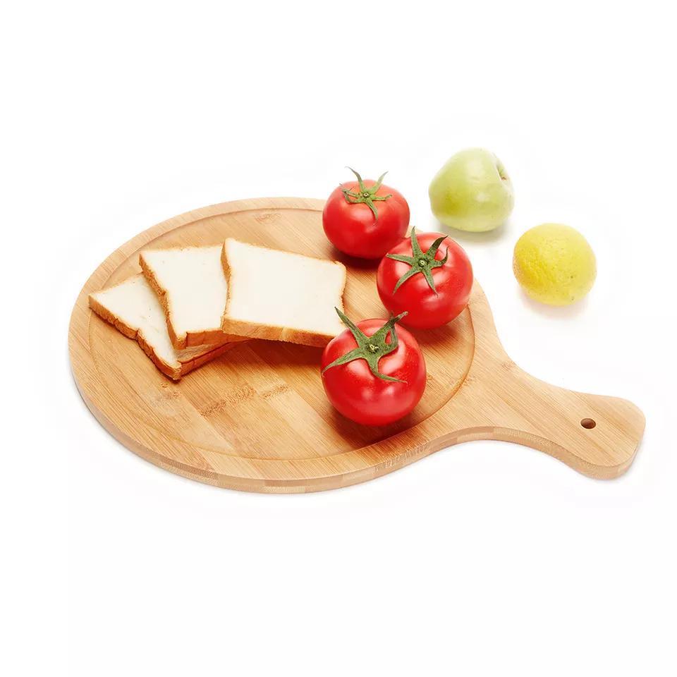30cm Round Bamboo Fruit Cocktail Game Board Pizza Cutting Board with Grooves and Handle