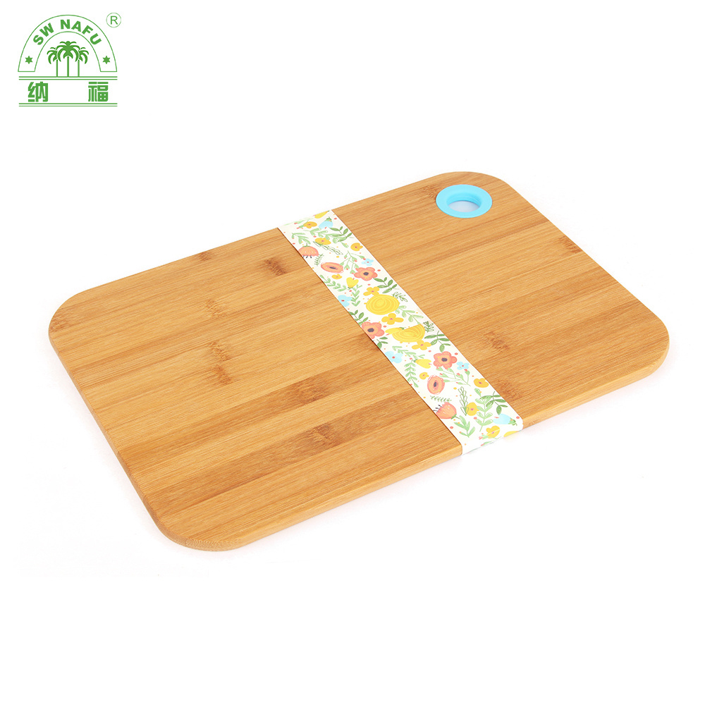 Portable Bamboo Kitchen Cutting Board Chopping Board with Silicone Hanging Hole