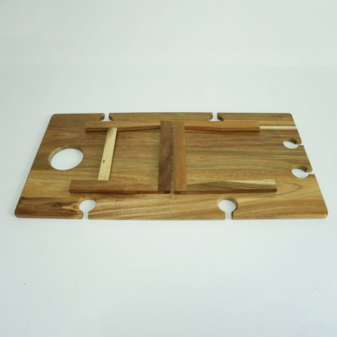 Large Portable Wooden Wine Picnic Table Folding Wood Picnic Table with 6 Wine Glasses Holder for Beech