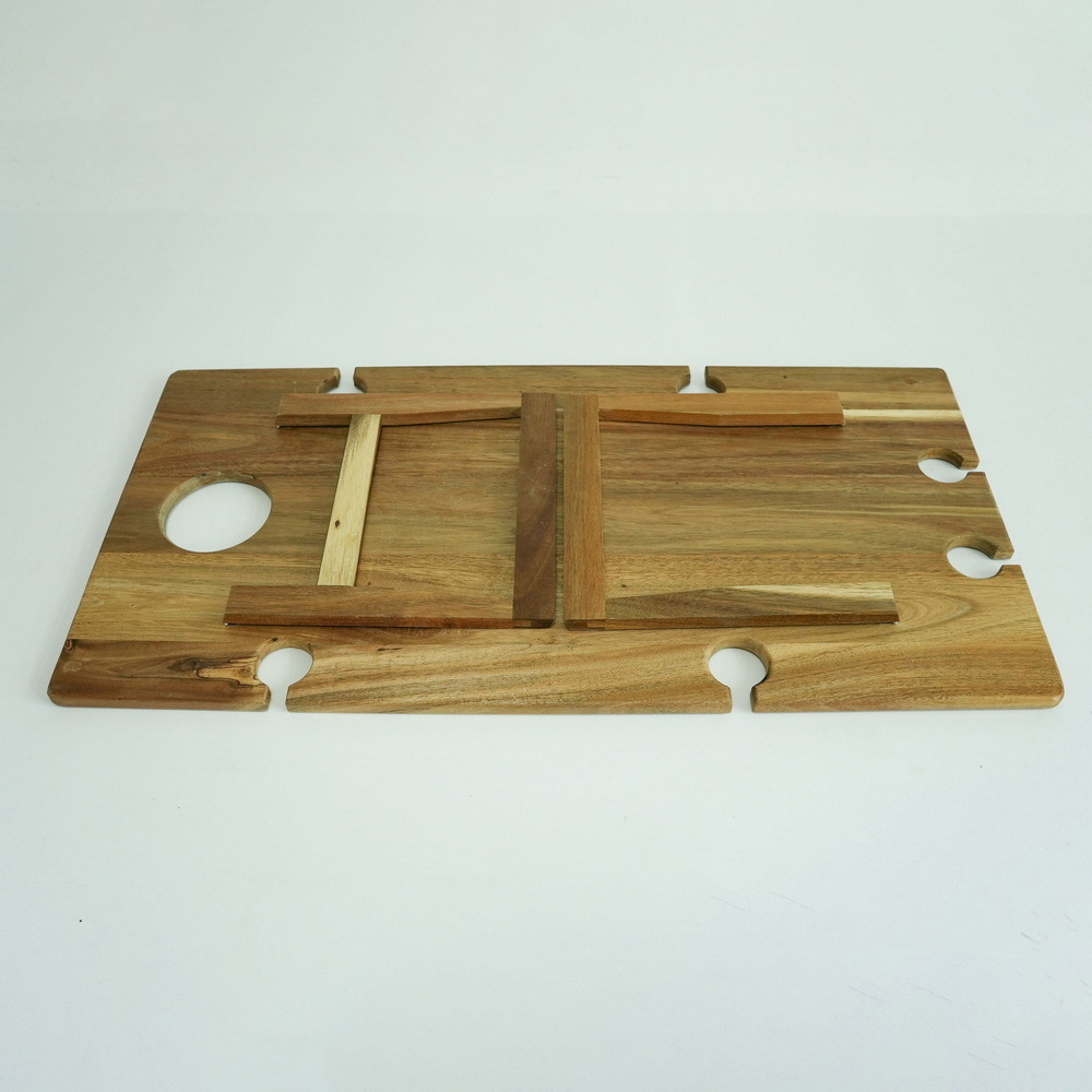 Large Portable Wooden Wine Picnic Table Folding Wood Picnic Table with 6 Wine Glasses Holder for Beech