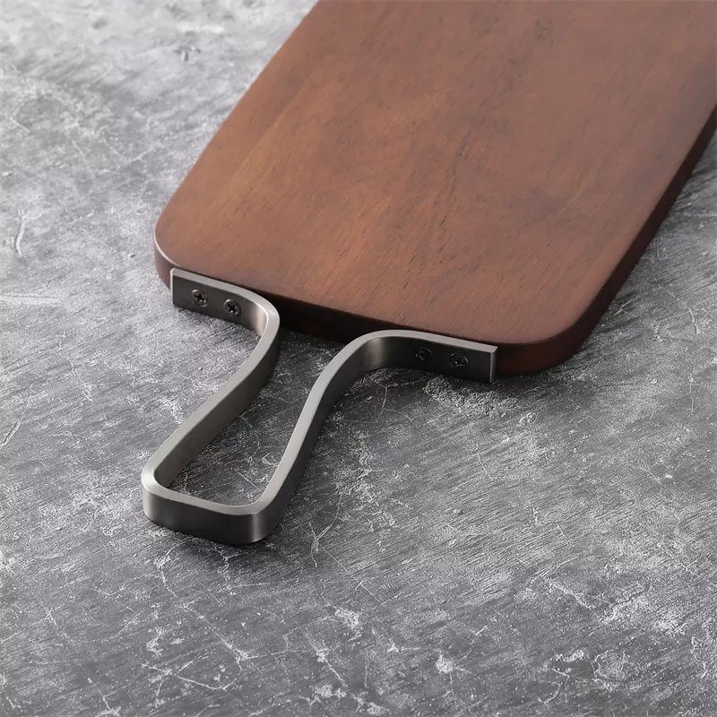 Acacia Wood Rectangle Serving Boards with Metal Hardware Handles