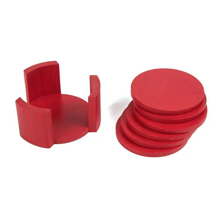 Custom Color Round Bamboo Wood Coaster Set Tableware Mat with Holder for Kitchen