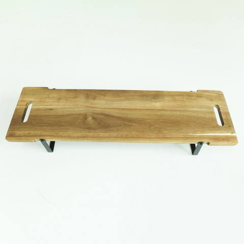 Long Wood Cutting Board Ottoman Wood Tray with Metal Handles for Food