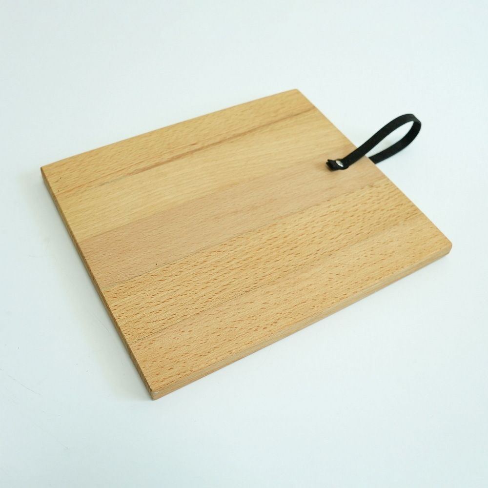 Small Rectangle Beech Wood Cutting Board with Leather Strap