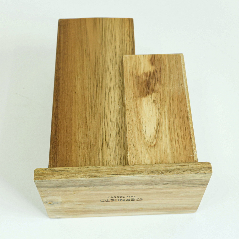 Two-Tier Wooden Kitchen Knife Block with Removable PP Strips for Kitchen Counter