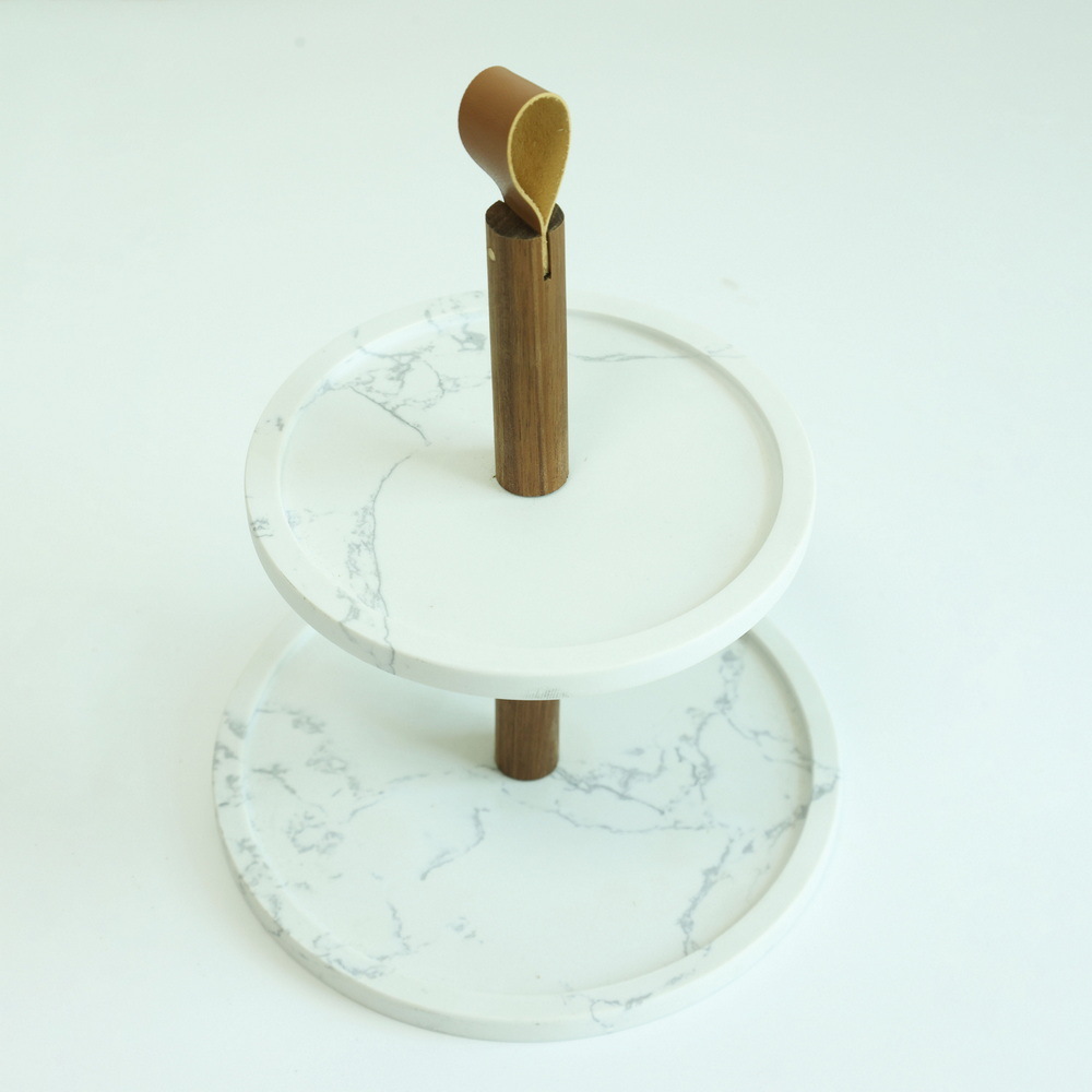 Elegant 2 Tier White Marble Cake Stand Fruit Dessert Display Stand