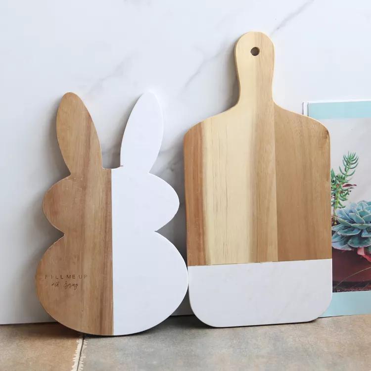 Rabbit Shape Cutting Board White Marble and Wood Cheese Board Food Chopping Block