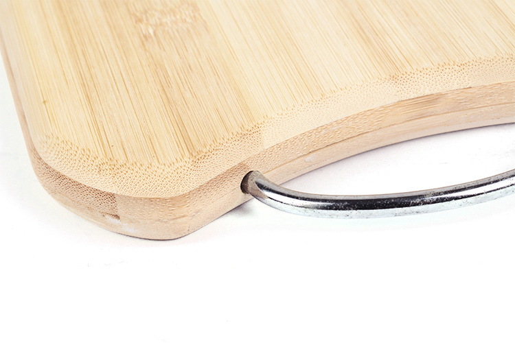 Custom Rectangle Shape Light Carbonized Chopping Board Bamboo with Metal Handle
