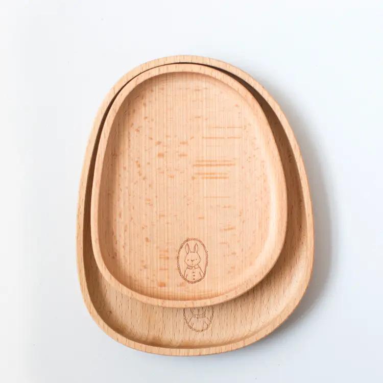 Wholesale Oval Shape Beech Wooden Plate Serving Plate Set