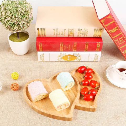 Heart Shape Divided Organic Bamboo Food Compartment Candy Dry Fruit Nut Snack Serving Plate