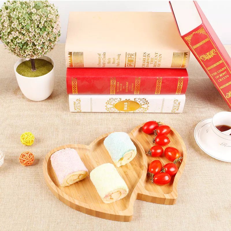 Heart Shape Divided Organic Bamboo Food Compartment Candy Dry Fruit Nut Snack Serving Plate