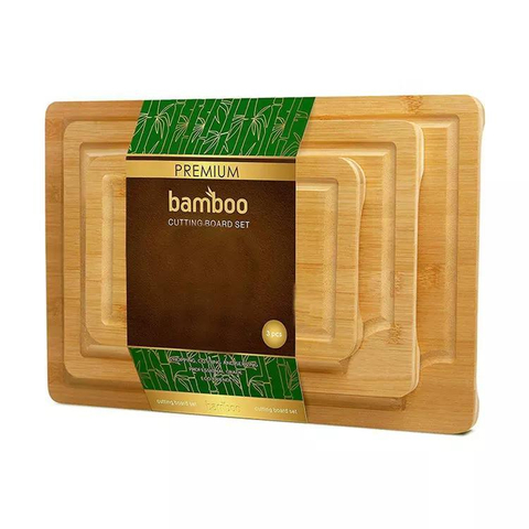 Organic Bamboo 3-Piece Bamboo Cutting Board Cutting Board Set of 3 with Juice Groove and Handles