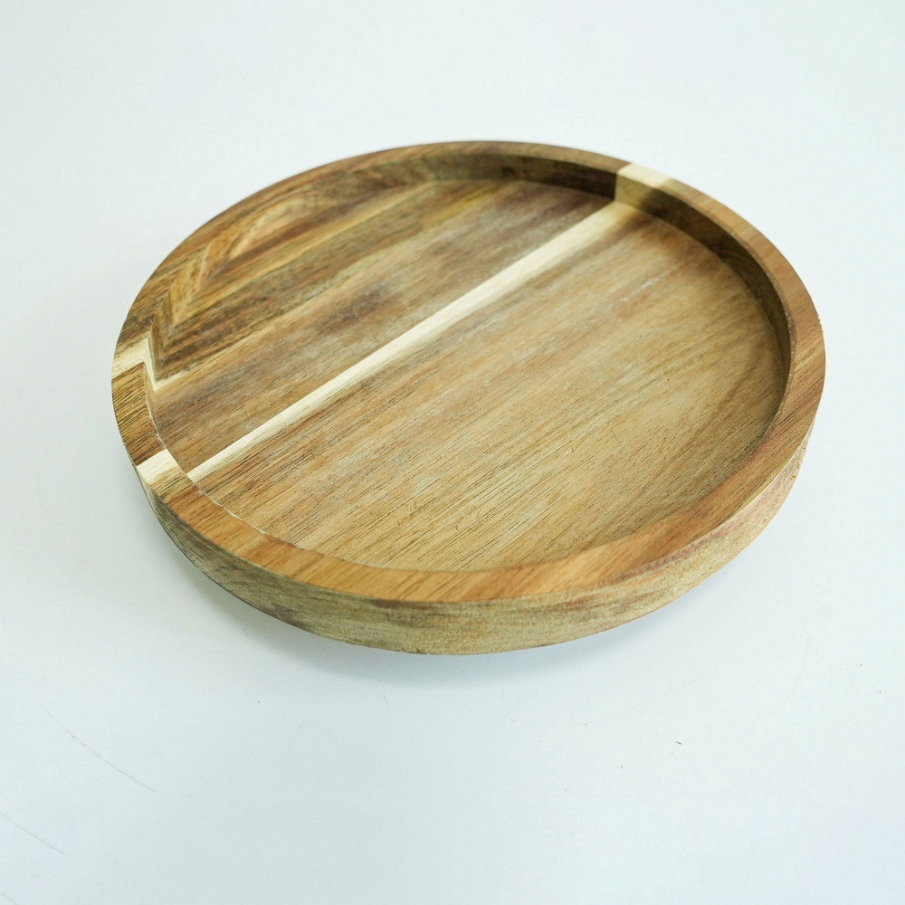 Round Acacia Wooden Lazy Susan Organizer Rotating Spice Rack for Kitchen