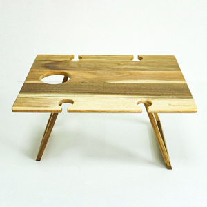 Portable Wooden Outdoor Picnic Table Bamboo Folding Picnic Table with Wine Glasses Snack and Cheese Holder Tray