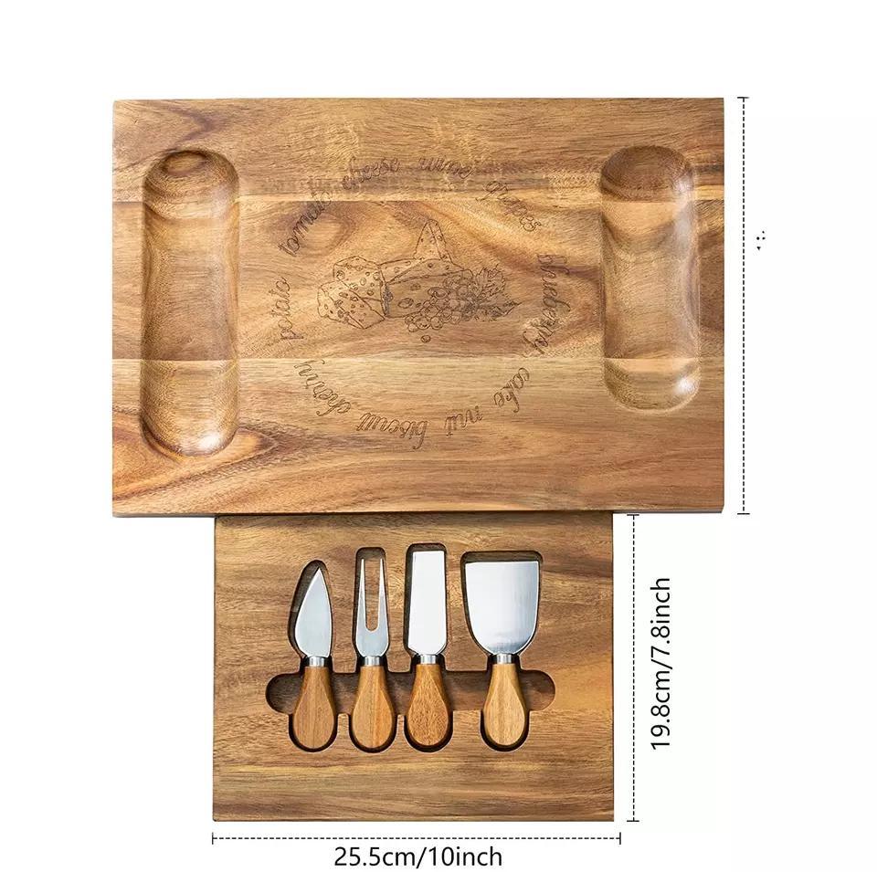 Acacia Wood Cheese Board and Knife Set Platter Serving Tray Charcuttery Meat Platter with Knife Set