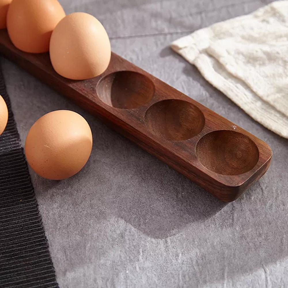 Wholesale 6 Slot Black Walnut Wooden Egg Holder Tray for Countertop Refrigerator
