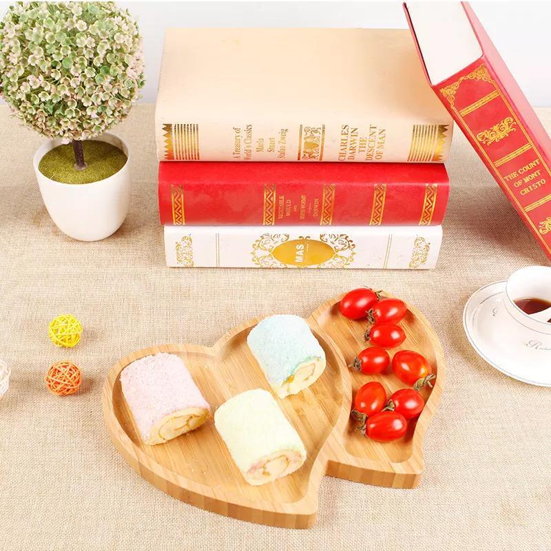 Heart Shape Divided Organic Bamboo Food Compartment Candy Dry Fruit Nut Snack Serving Plate