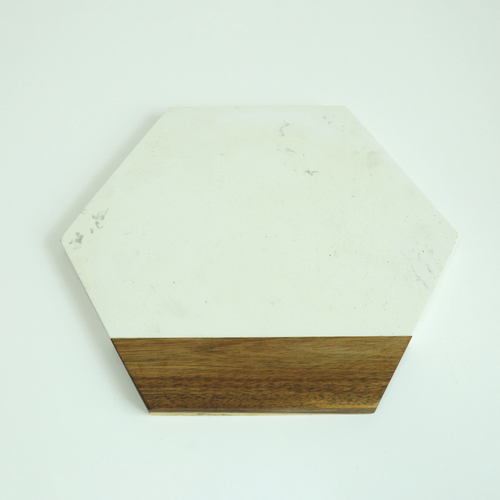 Octagonal Wood and Marble Cutting Board for Cheese / Charcuterie /Bread / Cake
