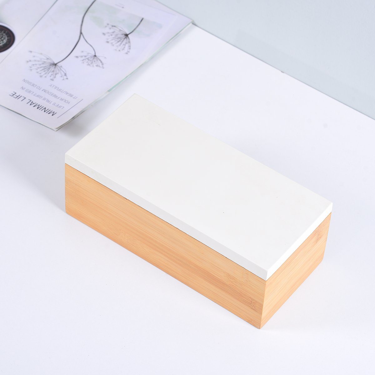 Multifunctional Bamboo Desk Organizer Storage Organizer with 4 Compartments and Lid