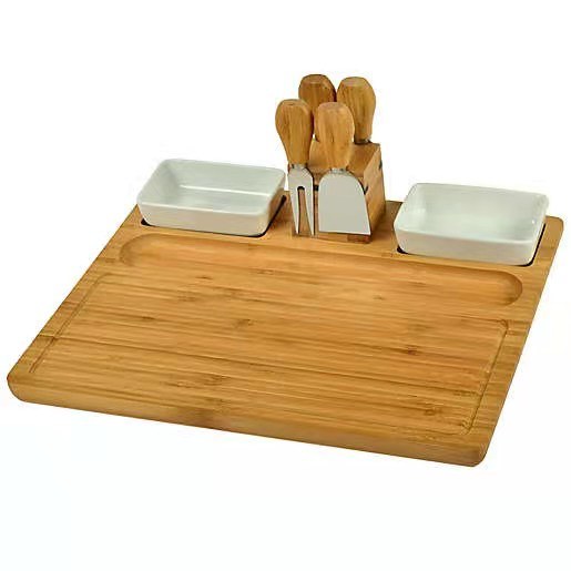 Personalize Bamboo Charcuterie Board and Cheese Platter Board with Knife Set and Sauce Tray