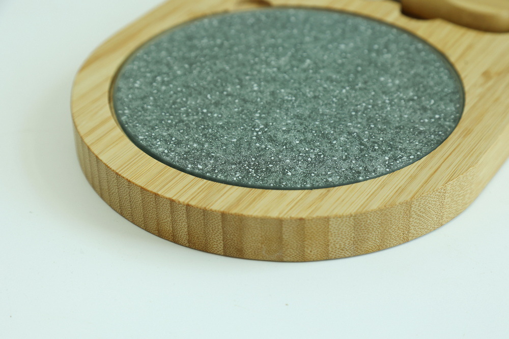 Oval Shape 3 Piece Bamboo Cheese Cutting Board with Inner Glass Board
