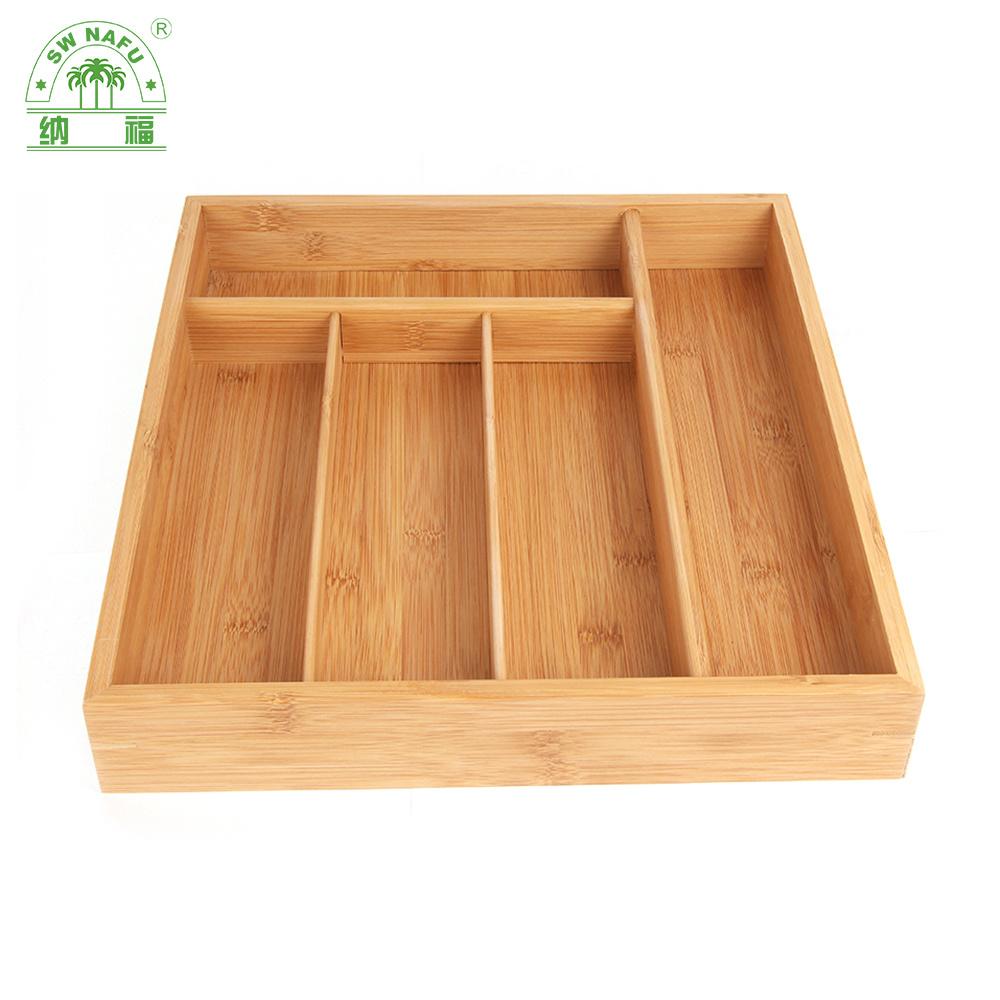Bamboo Silverware Drawer Organizer Kitchen Utensil Holder and Cutlery Tray with Divider