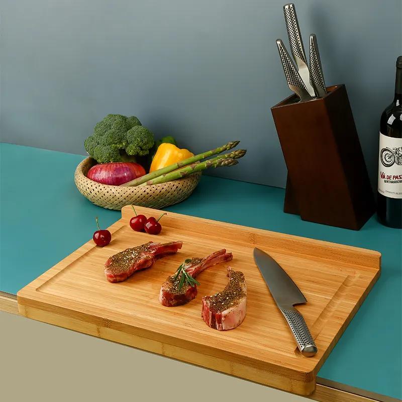 Large Size Z Shape Bamboo Wooden Cutting Board Chopping Blocks Butcher Block with Drip Groove for Kitchen