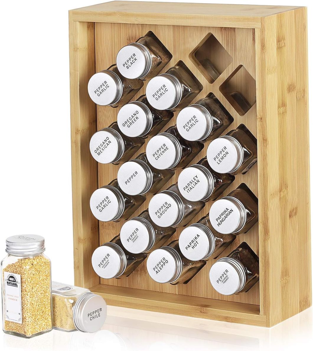 Free Standing Countertop Bamboo Spice Shelf Holder Spice Rack Organizer