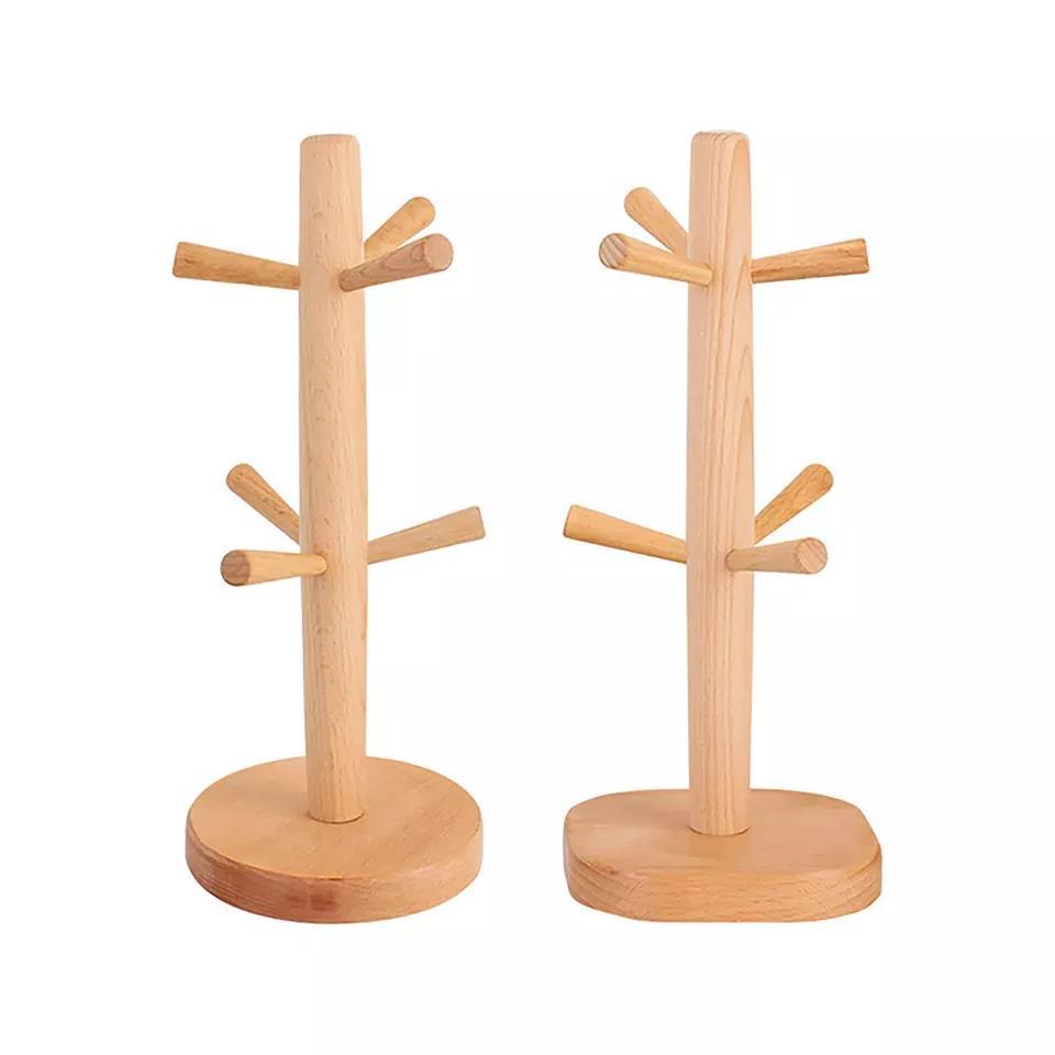 Tree Rack Accessories Mug Hanger Stands Wooden Mug Holder with 6 Hooks for Kitchen Counter