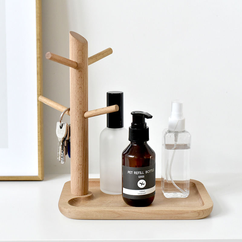 Solid Wood Entrance Porch Hanging Key Rack Desktop Wooden Jewelry Rack Display Rack Jewelry Storage Rack