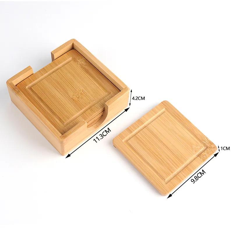 Custom Square Bamboo Wooden 5PCS Coasters Set with Holder