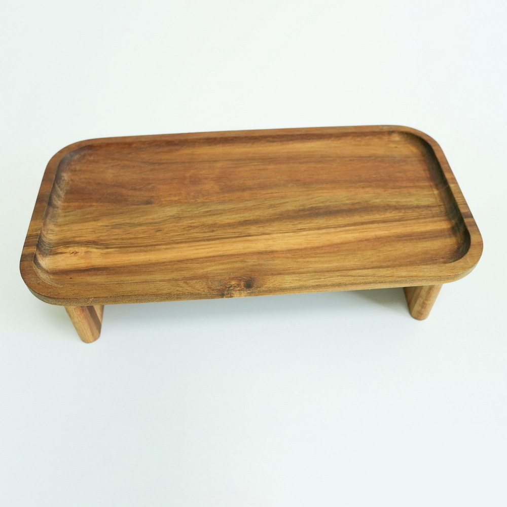 Japanese Style Set of 2 Wood Tray Table Sushi Wooden Food Serving Tray with Stand
